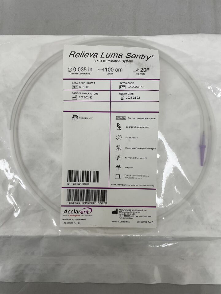 SIS100B - ACCLARENT - RELIEVA LUMA SENTRY SINUS ILLUMINATION SYSTEM, 100cm length, 20 degree tip angle, (EA) - ( Expiry Date: 2024-02-22 )
