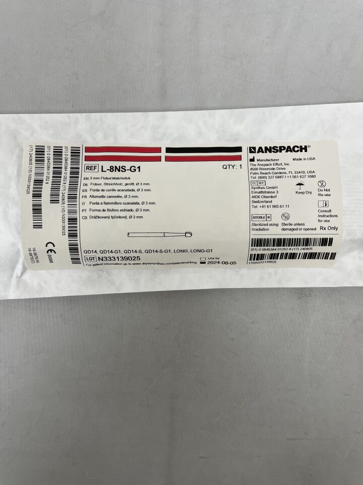 L-8NS-G1 - ANSPACH - Cutting Burr, 3mm Fluted Matchstick, Less Aggressive, (EA) - ( Expiry Date: 2024-06-18 )