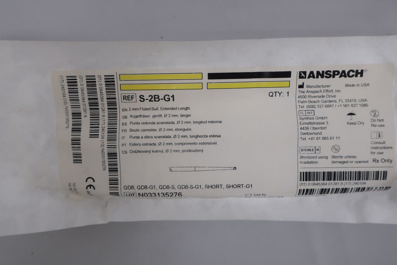 S-2B-G1 - ANSPACH - Fluted Ball Cutting Burr, 2 mm dia., (EA) - ( Expiry Date: 2024-06-22 )
