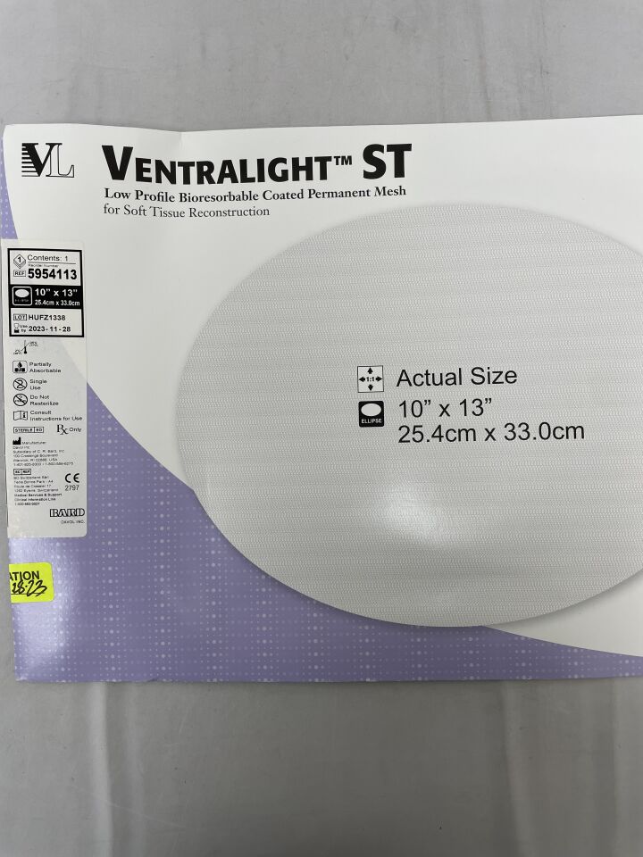 5954113 - BARD - Ventralight ST Medium Weight Monofilament Polypropylene Mesh, 10 X 13 in, (BX/1) - ( Expiry Date: 2023-11-28 )