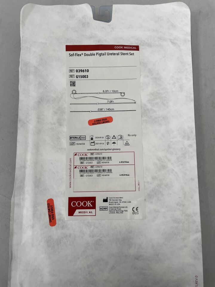 G15003 - COOK - Sof-Flex Double Pigtail Ureteral Stent Set, Smaller Sized w/Tether 6F x 10mm, (EA) - ( Expiry Date: 2024-09-30 )