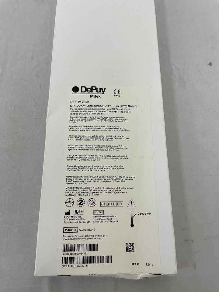 212852 - DEPUY - MINILOK QUICKANCHOR Plus suture (2/0) Suture, (BX/1) - ( Expiry Date: 2023-10-31 )