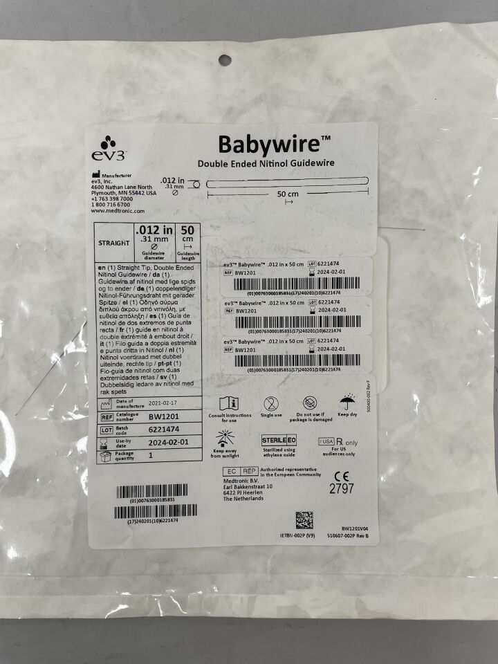 BW1201 - EV3 - Babywire Guidewire: 0.012" x 50cm, (EA) - ( Expiry Date: 2024-02-01 )