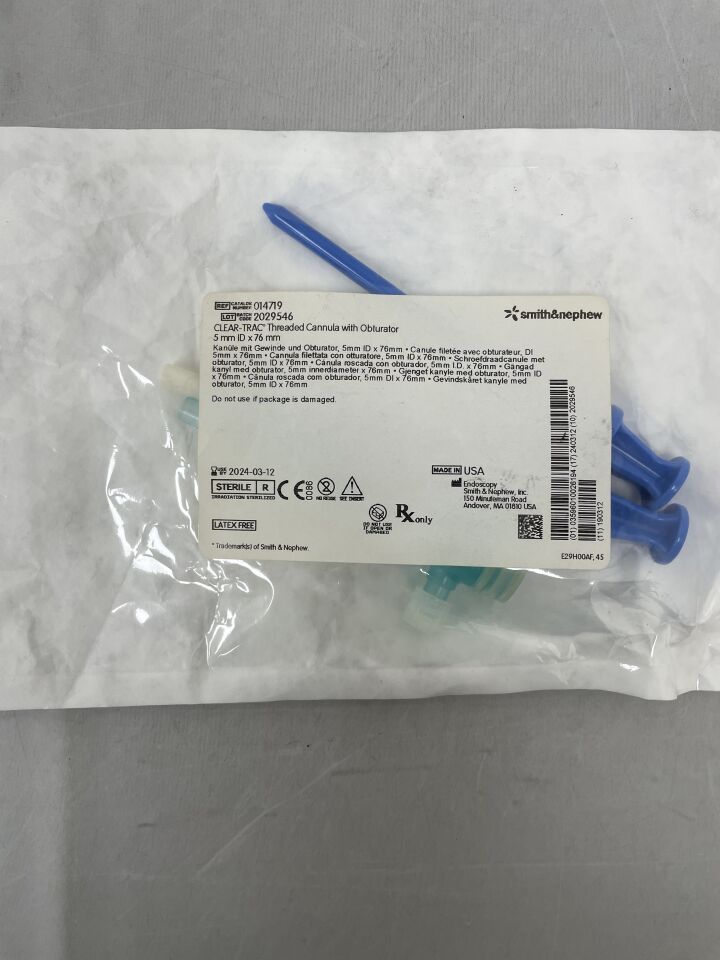 14719 - SMITH & NEPHEW - CLEAR-TRAC Threaded Cannula with Obturator 5mm ID x 76mm, (EA) - ( Expiry Date: 2024-03-12 )