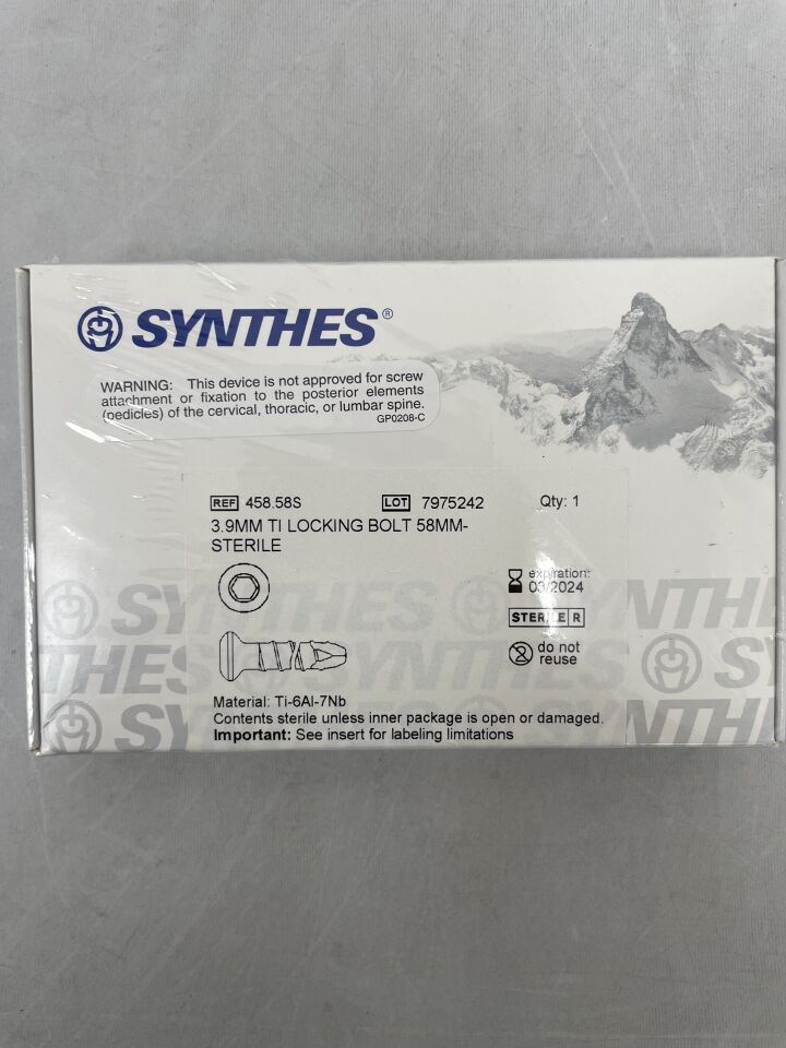 458.58S - SYNTHES - 3.9mm ti locking bolt 58mm *sterile*, (BX/1) - ( Expiry Date: 2024-03-31 )