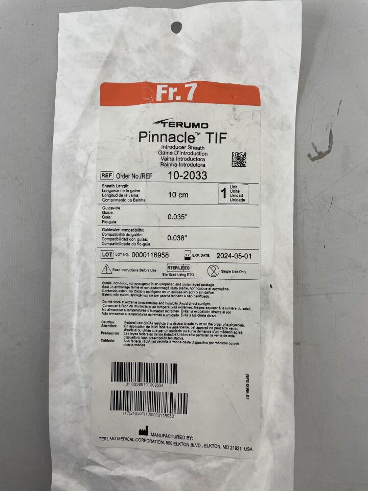 Oct-33 - TERUMO - Pinnacle TIF Introducer Sheath, 10cm , (EA) - ( Expiry Date: 2024-05-01 )