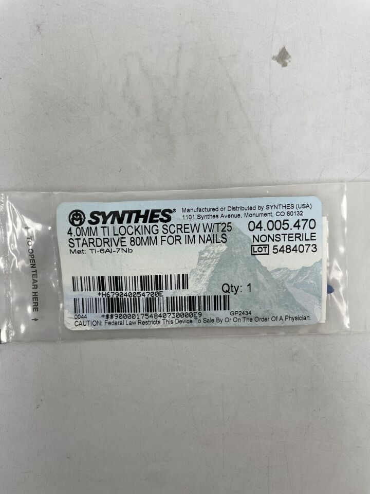 04.005.470 - SYNTHES - 4.0mm ti locking screw w/t25 stardrive 80mm for im nails, (EA) - ( Expiry Date: 2099-12-31 )