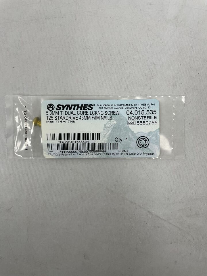 04.015.535 - SYNTHES - 5.0mm ti dual core lckng screw t25 stardrive 45mm f/im nails, (EA) - ( Expiry Date: 2099-12-31 )