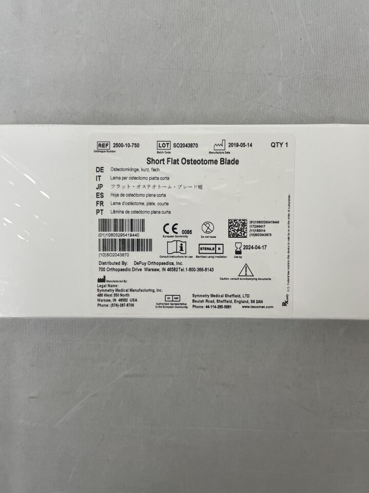 2500-10-750 - SYMMETRY MEDICAL - Short Flat Osteotome Blade, (BX/1) - ( Expiry Date: 2024-04-17 )
