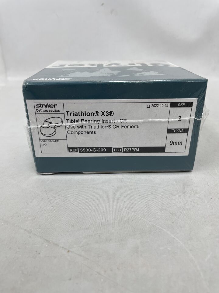 5530-G-209 - STRYKER - Triathlon X3 Tibial Bearing Insert-CR Size: 2, 9mm, (BX/1) - ( Expiry Date: 2022-10-25 )