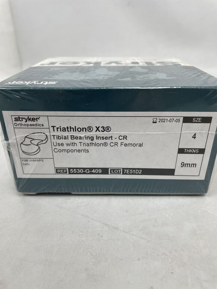 5530-G-409 - STRYKER - Triathlon X3 Tibial Bearing Insert-CR Size: 4, 9mm , (BX/1) - ( Expiry Date: 2021-07-05 )