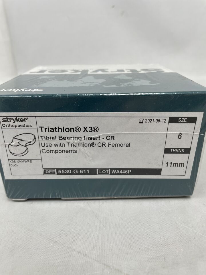 5530-G-611 - STRYKER - Triathlon X3 Tibial Bearing Insert-CR, Size: 6, 11mm, (BX/1) - ( Expiry Date: 2021-06-12 )