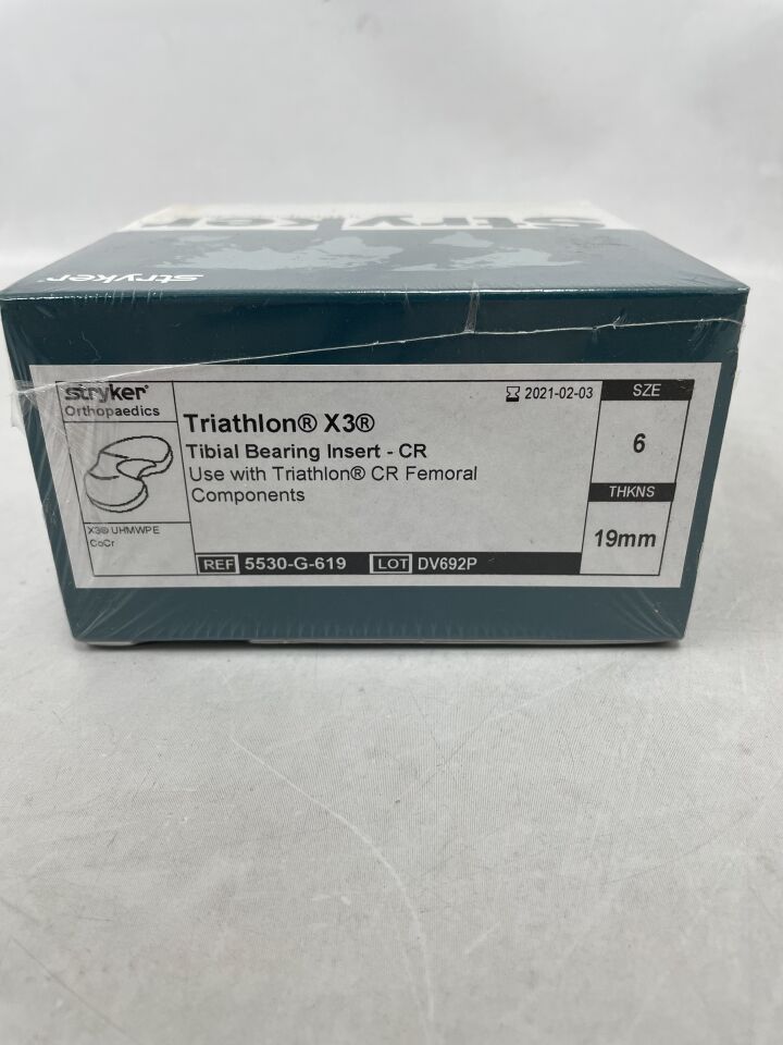5530-G-619 - STRYKER - Triathlon X3 Tibial Bearing Insert-CR, Size: 6, 19mm, (BX/1) - ( Expiry Date: 2021-02-03 )