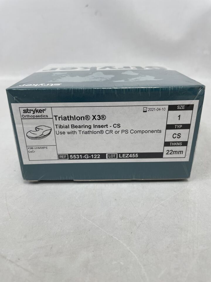 5531-G-122 - STRYKER - Triathlon X3 Tibial Bearing Insert-CS Size: 1, 22mm, (BX/1) - ( Expiry Date: 2021-04-10 )