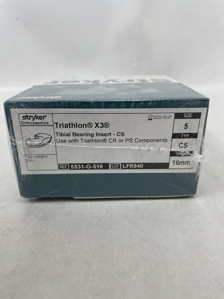 5531-G-516 - STRYKER - Triathlon X3 Tibial Bearing Insert-CS Size: 5, 16mm, (BX/1) - ( Expiry Date: 2022-03-07 )