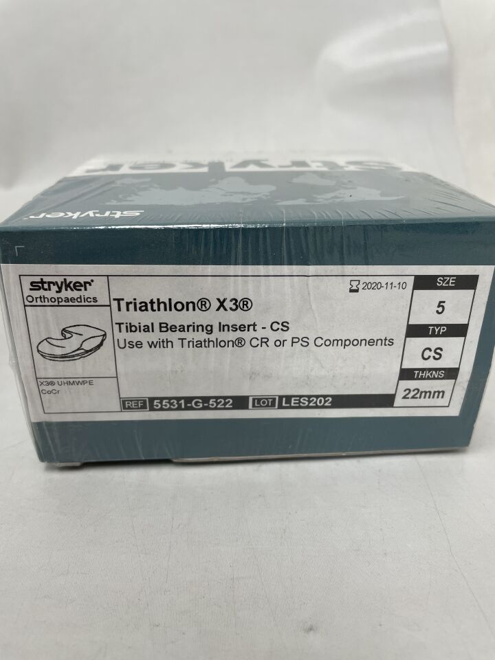 5531-G-522 - STRYKER - Triathlon X3 Tibial Bearing Insert-CS Size: 5, 22mm, (BX/1) - ( Expiry Date: 2020-11-10 )