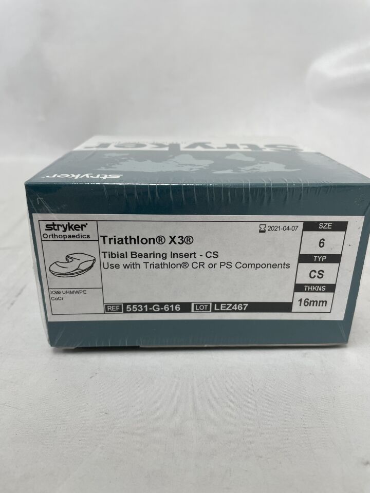 5531-G-616 - STRYKER - Triathlon X3 Tibial Bearing Insert-CS Size: 6, 16mm, (BX/1) - ( Expiry Date: 2021-04-07 )