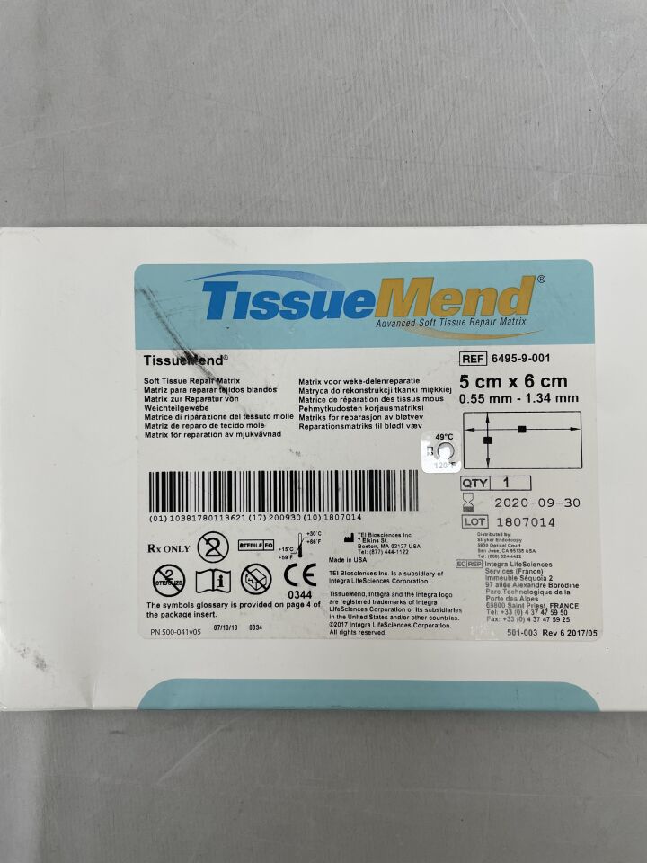 6495-9-001 - STRYKER - TissueMend 5cm x 6cm, (BX/1) - ( Expiry Date: 2020-09-30 )