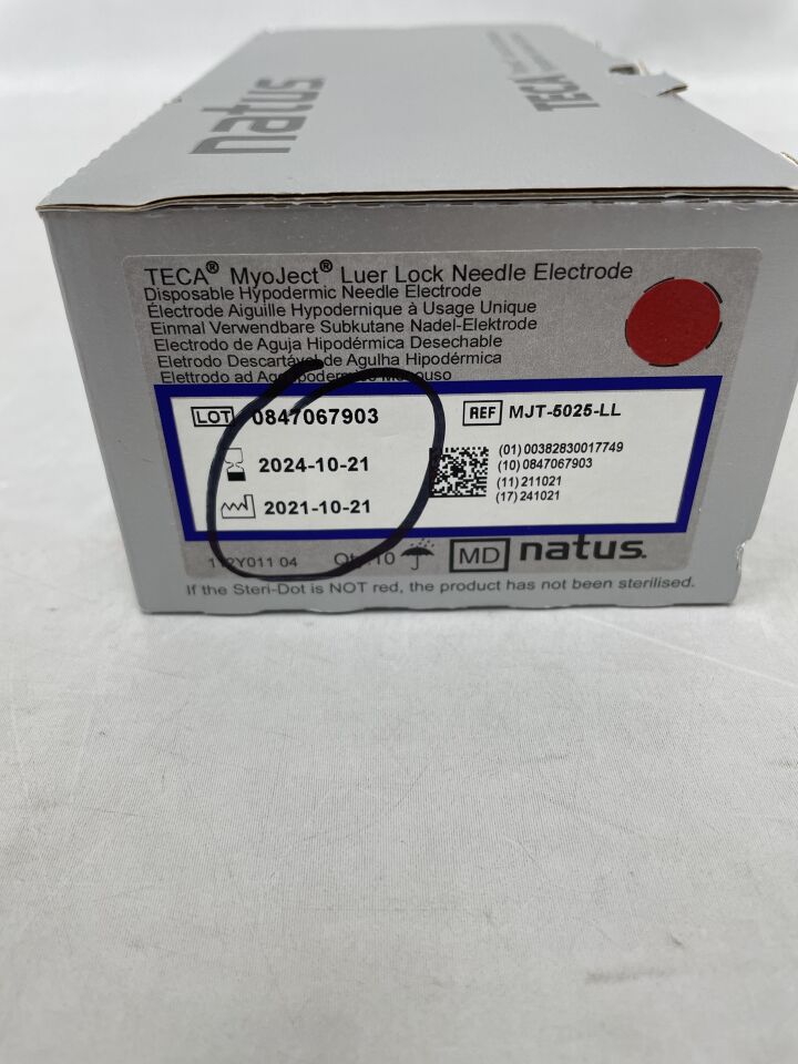 MJT-5025-LL - NATUS - Myoject Electrode Needle, 25G x 50 mm, Blue, (BX/10) - ( Expiry Date: 2024-10-21 )