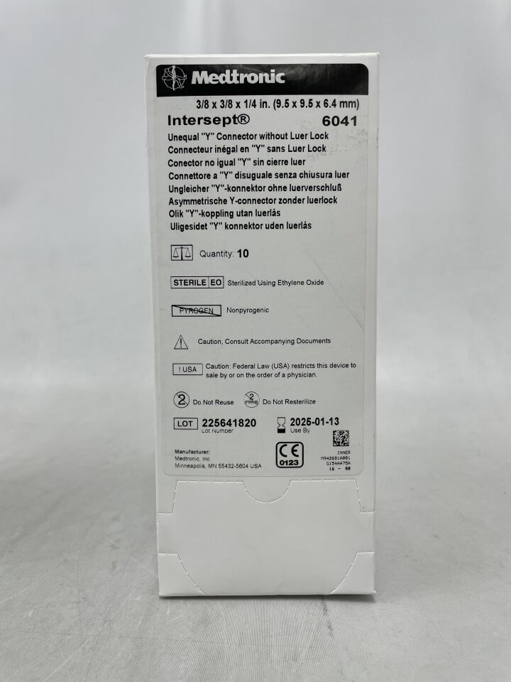 6041 - MEDTRONIC - Intersept Unequal Y Connector Without Luer Lock, 3/8 x 3/8 x 1/4in, (BX/10) - ( Expiry Date: 2025-01-13 )