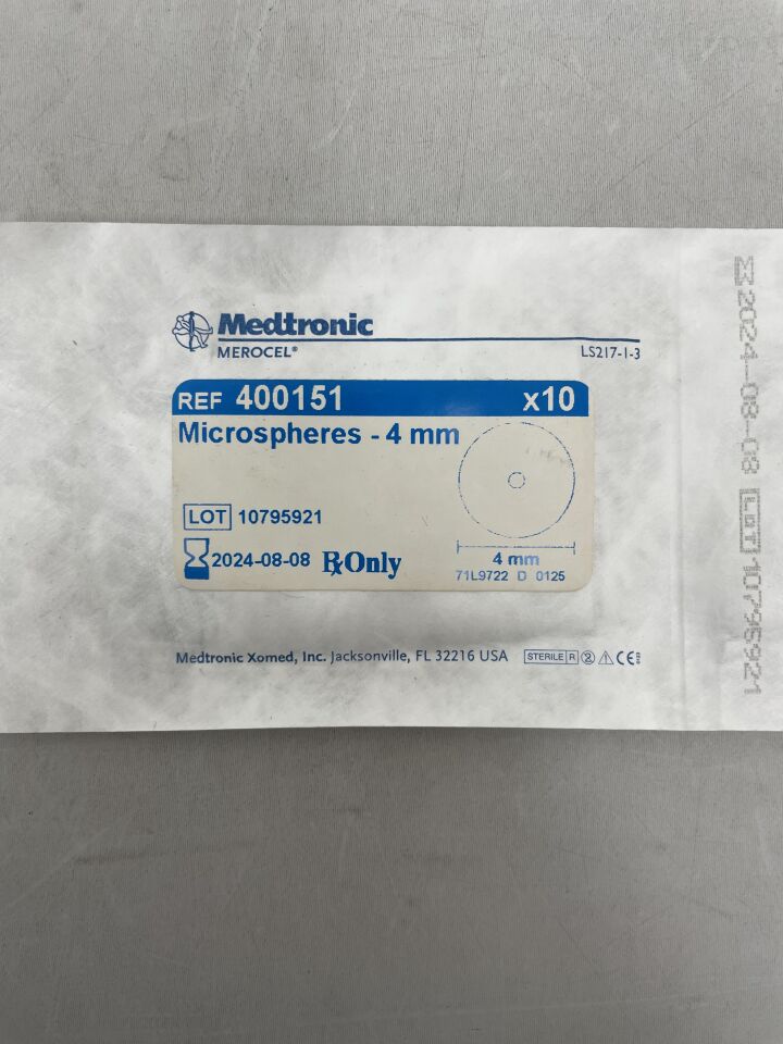 400151 - MEDTRONIC - Merocel Microspheres 4mm x 0.7cm, (10 Per Pack), () - ( Expiry Date: 2024-08-08 )