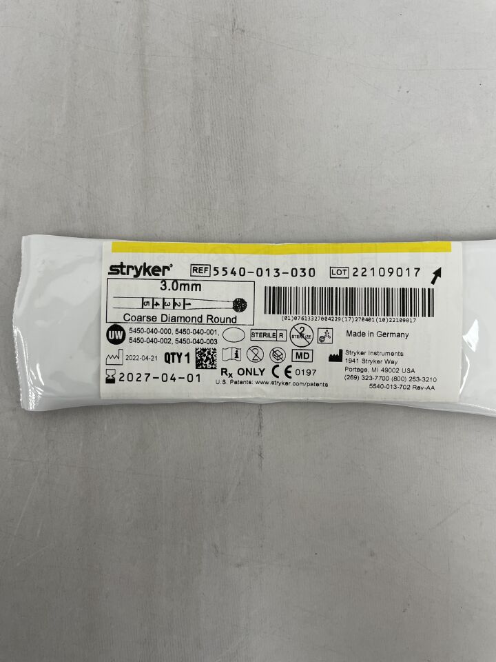 5540-013-030 - STRYKER - S2 Diamond Round Bur, Coarse 3.0mm , ( EA ) - ( Expiry Date : 2027-04-01 )