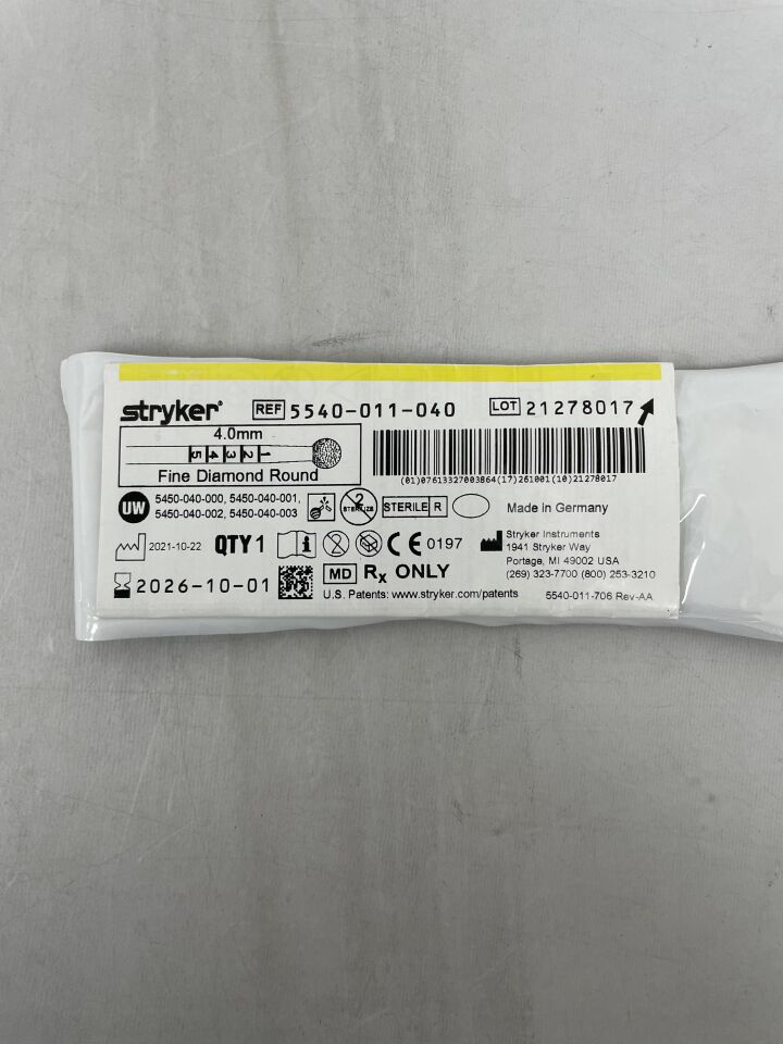 5540-011-040 - STRYKER - Fine Diamond Round Burr, 4 mm Head Diameter , ( EA ) - ( Expiry Date : 2026-10-01 )