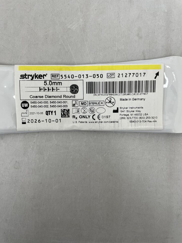 5540-013-050 - STRYKER - S2 Diamond Round Bur, Coarse 5.0mm , ( EA ) - ( Expiry Date : 2026-10-01 )