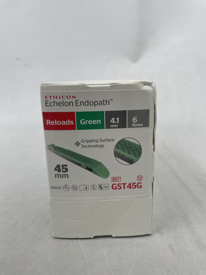 GST45G - ETHICON - Echelon Endopath Stapler Reload with Gripping Surface Technology, Green, 4.1 Open x 2 mm Closed Height, (BX/12) - ( Expiry Date: 2024-02-29 )