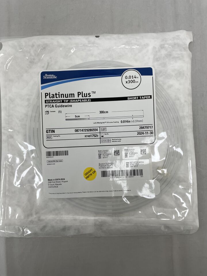 1752 - BOSTON SCIENTIFIC - Platinum Plus Straight Tip Guidewire 0.014inx300cm, (EA) - ( Expiry Date: 2024-11-30 )