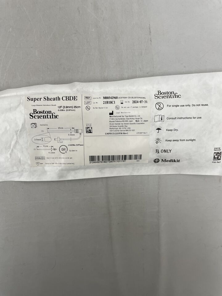 4296 - BOSTON SCIENTIFIC - Super Sheath CBDE, Large Diameter Introducer Sheath, 12F x 25cm, (EA) - ( Expiry Date: 2024-07-31 )