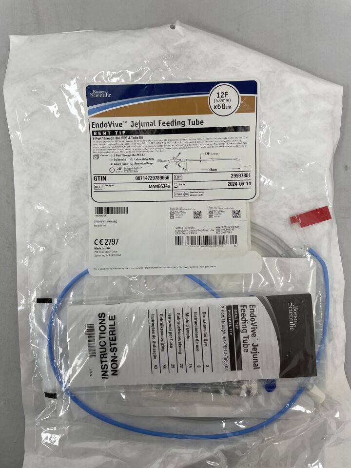 6634 - BOSTON SCIENTIFIC - EndoVive Jejunal Feeding Tube Bent Tip, 3-Port Through-the-PEG J-Tube Kit 12F x 68cm, (EA) - ( Expiry Date: 2024-06-14 )