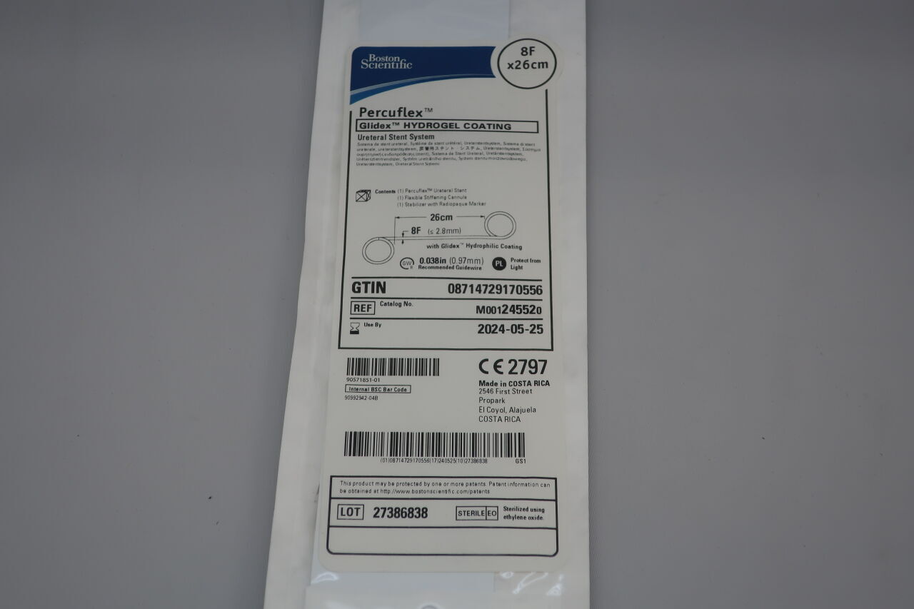 24552 - BOSTON SCIENTIFIC - Percuflex Glidex Hydrogel Coating Ureteral Stent System, 8F x 26cm, (EA) - ( Expiry Date: 2024-05-25 )