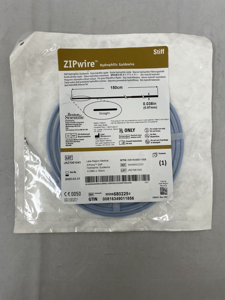 680225 - BOSTON SCIENTIFIC - ZIPwire HYDROPHILIC COATED GUIDEWIRE, 0.038 IN. DIA. X 150 CM LENGTH, (EA) - ( Expiry Date: 2025-03-31 )