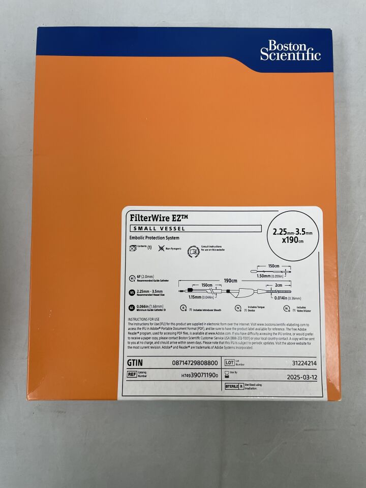 39071190 - BOSTON SCIENTIFIC - FilterWire EZ Small Vessel Embolic Protection System 2.25mm-3.5mm 190cm, (BX/1) - ( Expiry Date: 2025-03-12 )