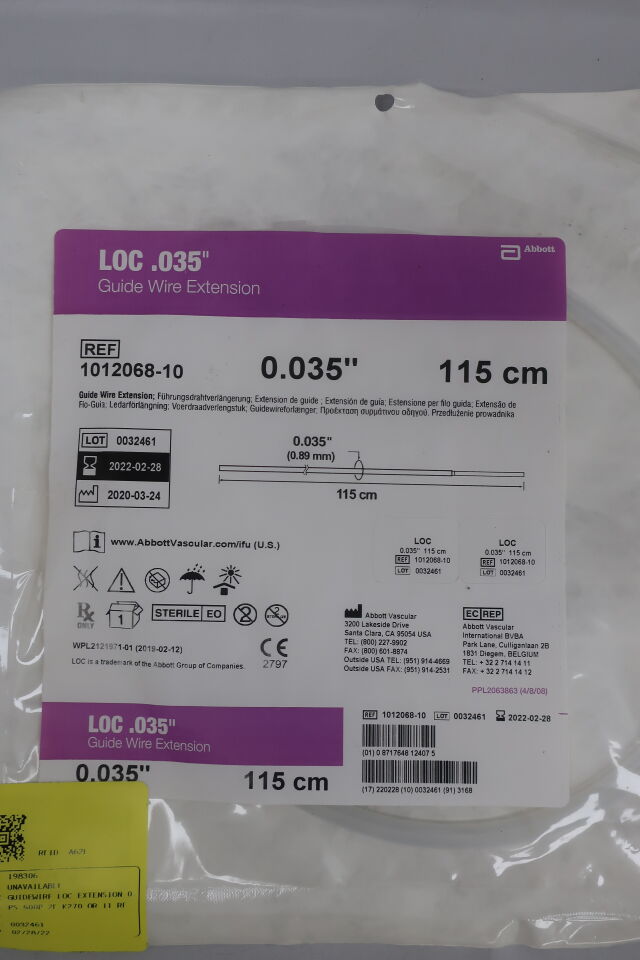 1012068-10 - ABBOTT - LOC Guide Wire Extension - .035'' x 115cm
, () - ( Expiry Date: 2024-05-31 )