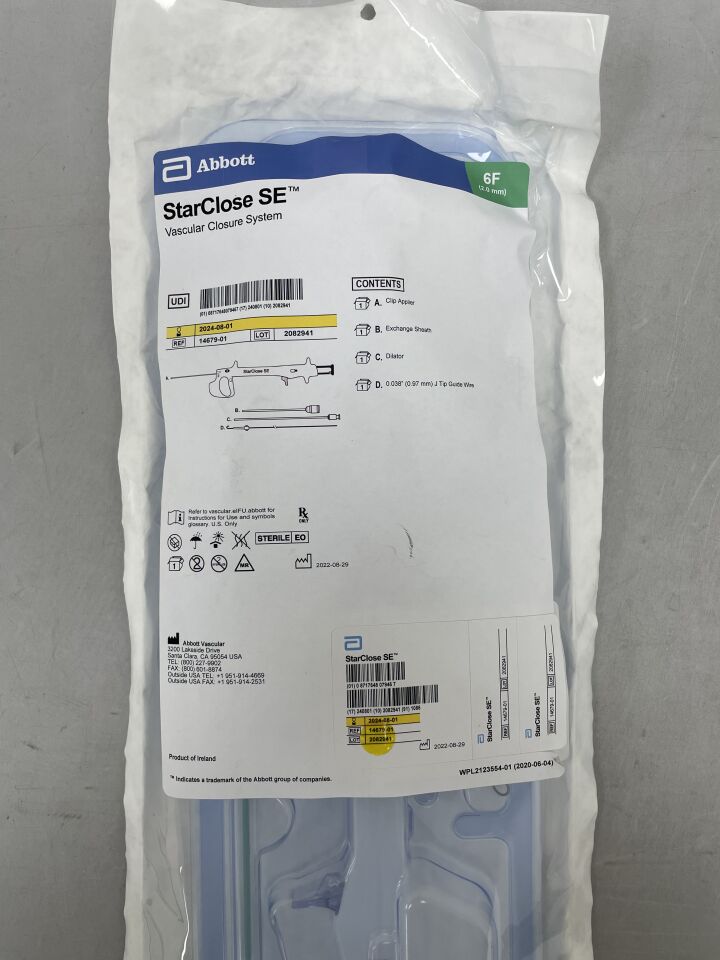14679-01 - ABBOTT - StarClose SE Vascular Closure System, Green Sheath, (EA) - ( Expiry Date: 2024-08-01 )