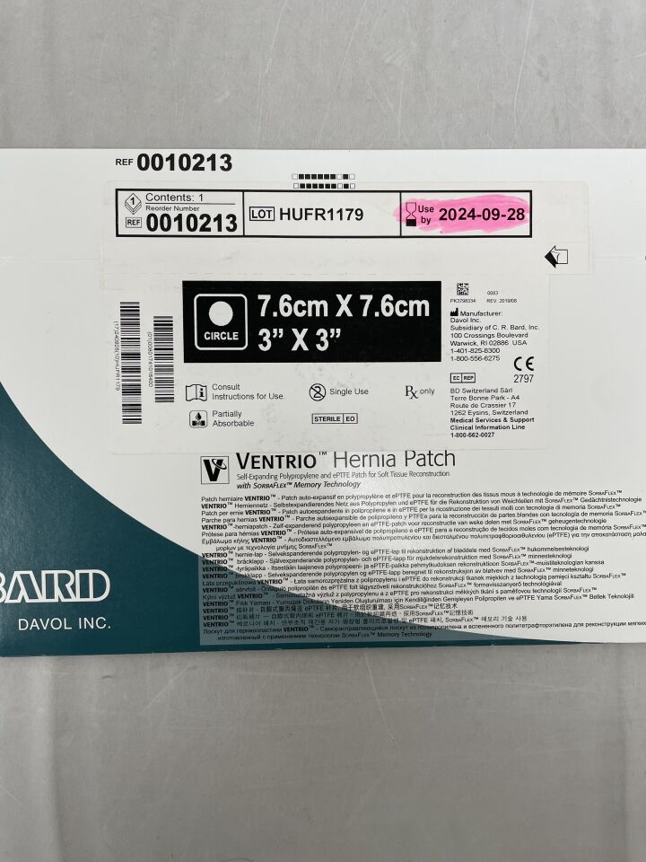 10213 - BARD - Ventrio Hernia Patch Small Circle with ePTFE 7.6cm Diameter, (BX/1) - ( Expiry Date: 2024-09-28 )