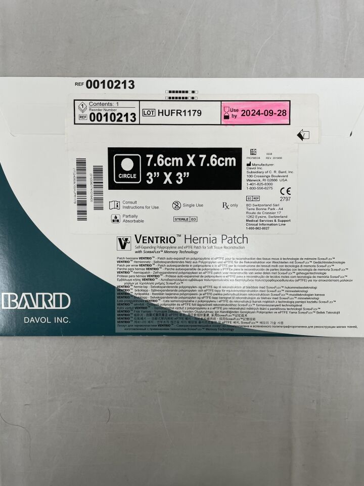 10213 - BARD - Mesh Ventrio Hernia Patch Small Circle with ePTFE 7.6cm Diameter, (BX/1) - ( Expiry Date: 2024-09-28 )
