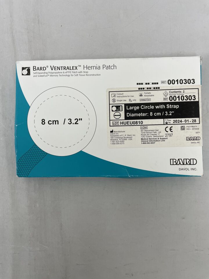 10303 - BARD - Mesh Ventralex Hernia Patch, Large Circle w/Strap 8.0cm, (BX/2) - ( Expiry Date: 2024-01-28 )