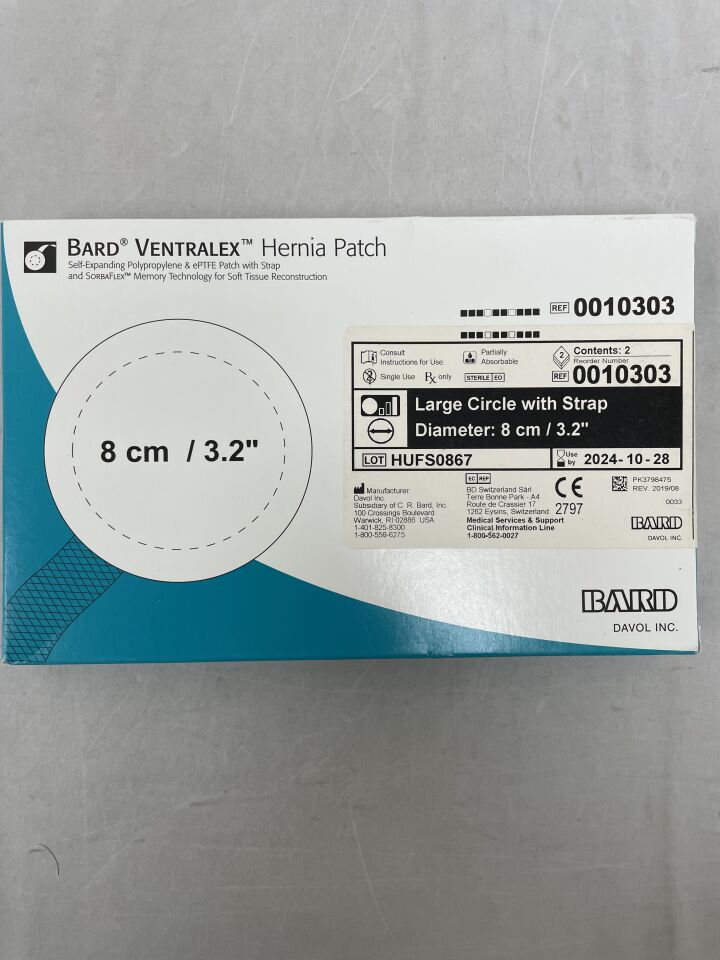 10303 - BARD - Mesh Ventralex Hernia Patch, Large Circle w/Strap 8.0cm, (BX/2) - ( Expiry Date: 2024-10-28 )