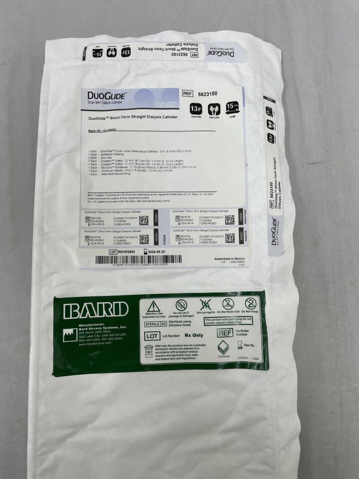 5623150 - BARD - DuoGlide 13F Short-Term Dual Lumen Dialysis Catheter Kit, Standard, Straight 15cm, (EA) - ( Expiry Date: 2024-09-30 )