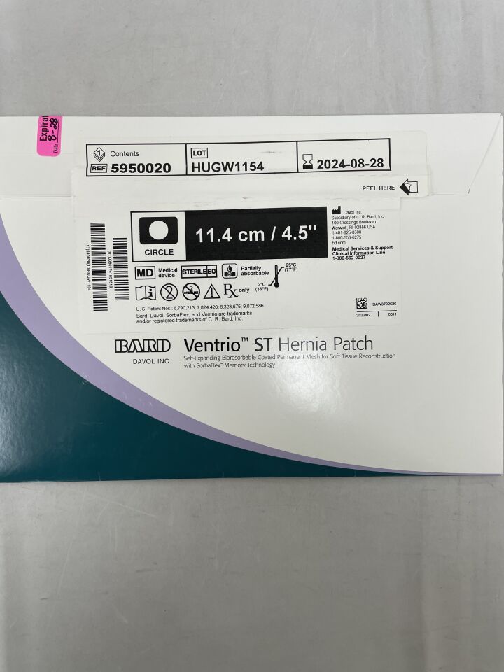 5950020 - BARD - Mesh Ventrio ST Hernia Patch Small Circle 11.4cm Diameter, (BX/1) - ( Expiry Date: 2024-10-28 )