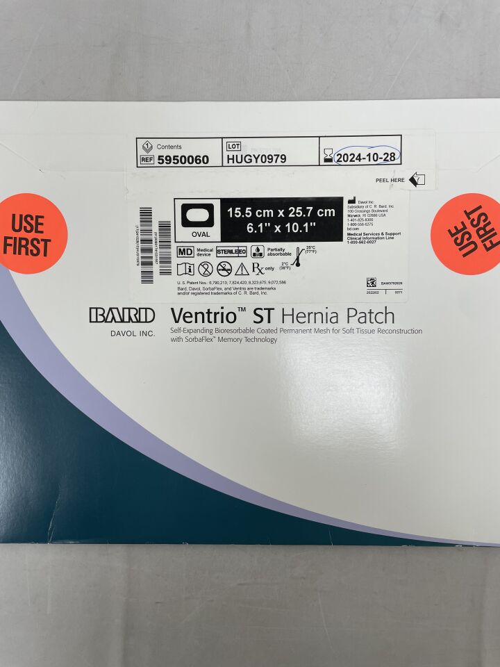5950060 - BARD - Mesh Ventrio ST Hernia Patch, Midline 15.5cm x 25.7cm, (BX/1) - ( Expiry Date: 2024-10-28 )