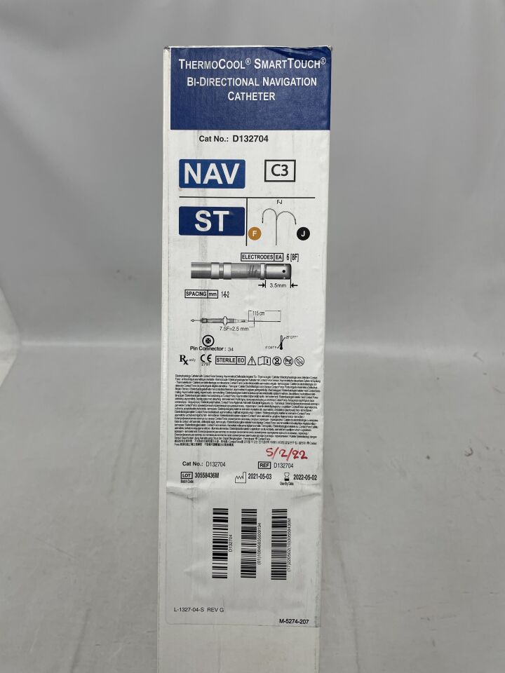 D132704 - BIOSENSE WEBSTER - ThermoCool SmartTouch Bi-Directional Navigation Catheter - 1-6-2mm - F-J Curve - 7.5Fr x 115cm, (BX/1) - ( Expiry Date: 2022-05-02 )