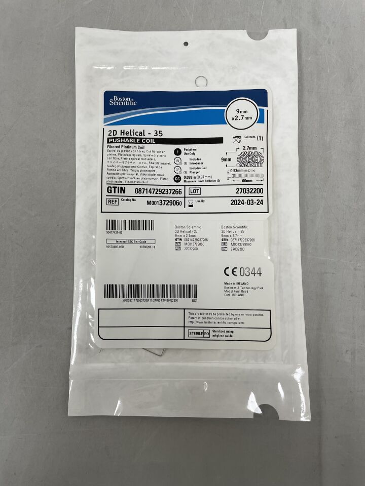 372906 - BOSTON SCIENTIFIC - 2D Helical-35 Pushable Fibered Platinum Coil - 9mm x 2.7mm, (EA) - ( Expiry Date: 2024-03-24 )