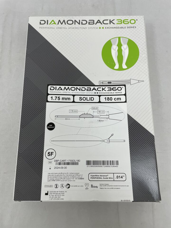 DBP-CART-175SOL180 - CSI - Diamondback 360 Peripheral Orbital Atherectomy Cartridge, Exchangeable Series, 1.75mm, 180cm, Solid, 5F, (BX/1) - ( Expiry Date: 2024-09-30 )