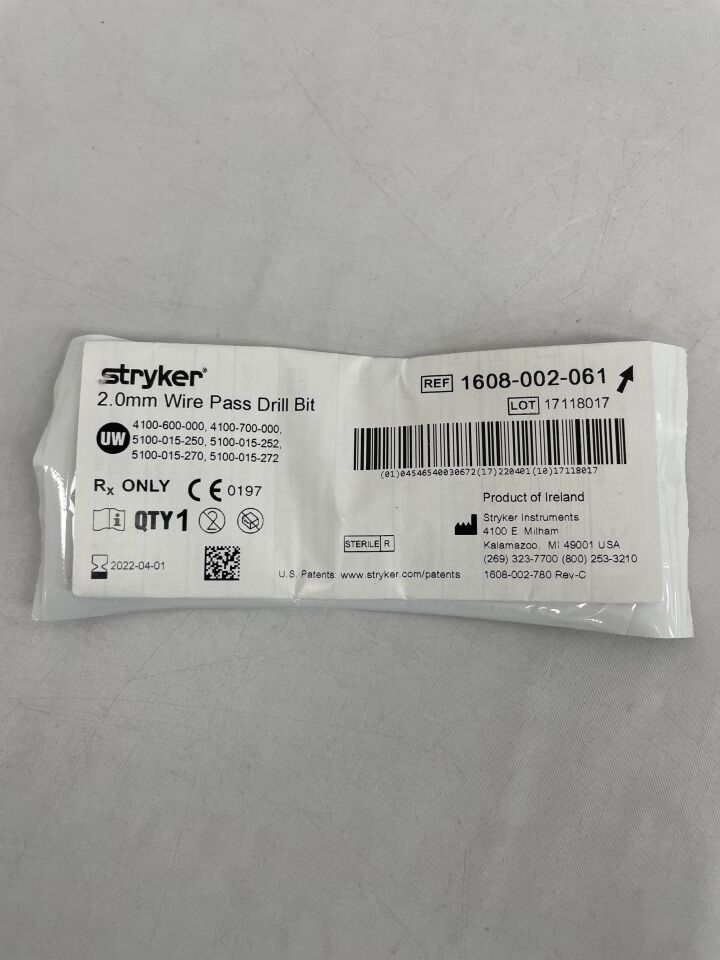 1608-002-061 - STRYKER - 2.0mm Wire Pass Drill Bit, (EA) - ( Expiry Date: 2024-05-01 )