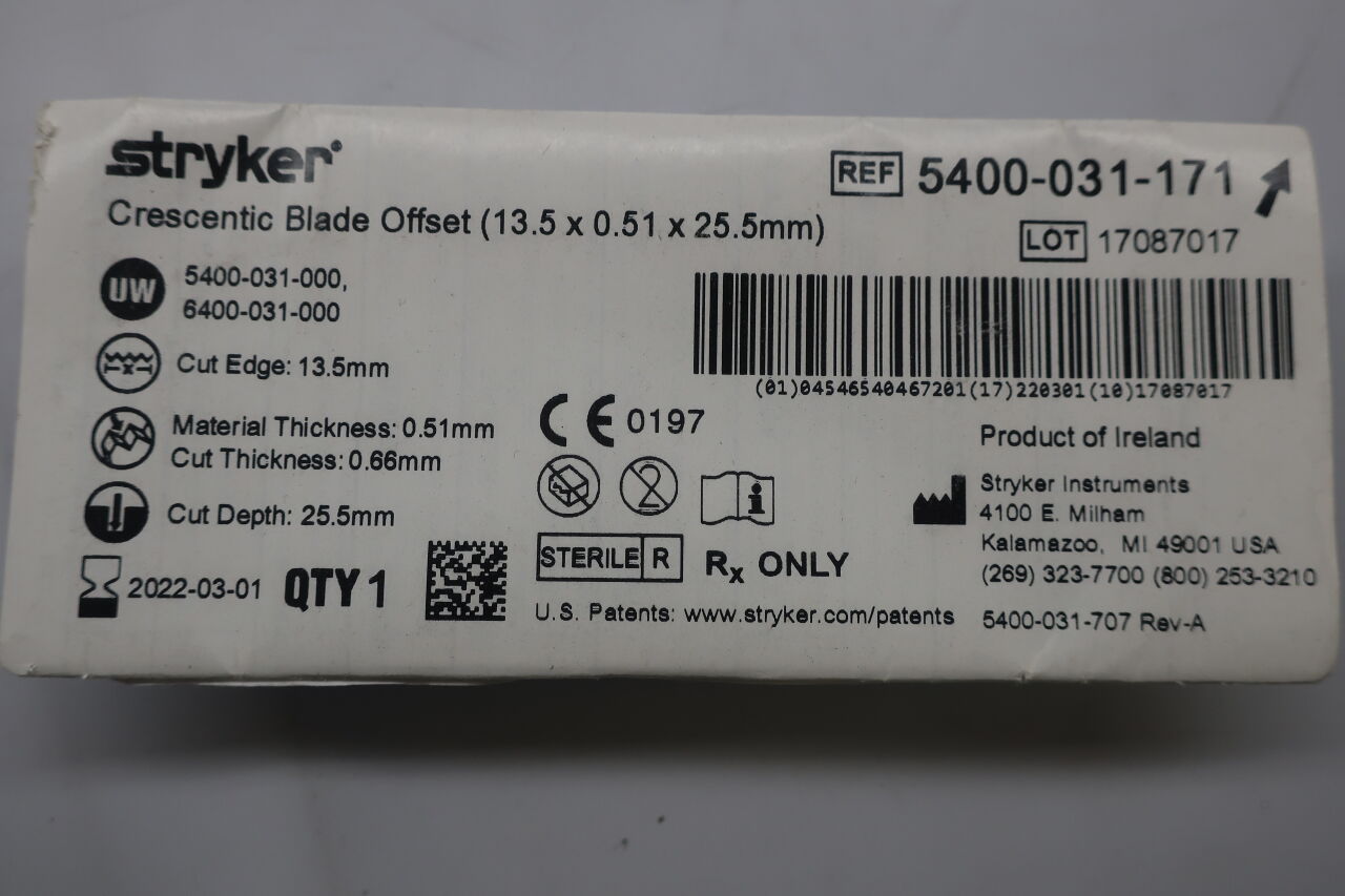 5400-031-171 - STRYKER - Crescentic Blade, 25.5 L x 13.5 mm W, (EA) - ( Expiry Date: 2023-12-01 )