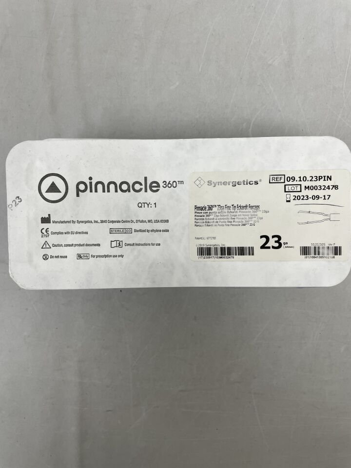 09.10.23PIN - SYNERGETICS - Pinnacle 360 25G Fine Tip Eckardt Forceps, Myopic, (EA) - ( Expiry Date: 2023-09-17 )